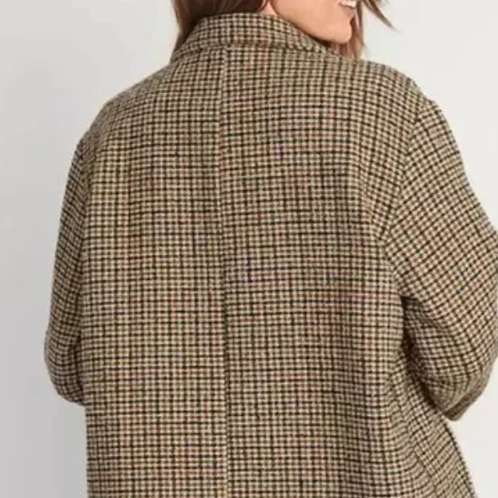 Old Navy Soft-Brushed Houndstooth Plaid Button-Front Wool Blend Overcoat Size 2X